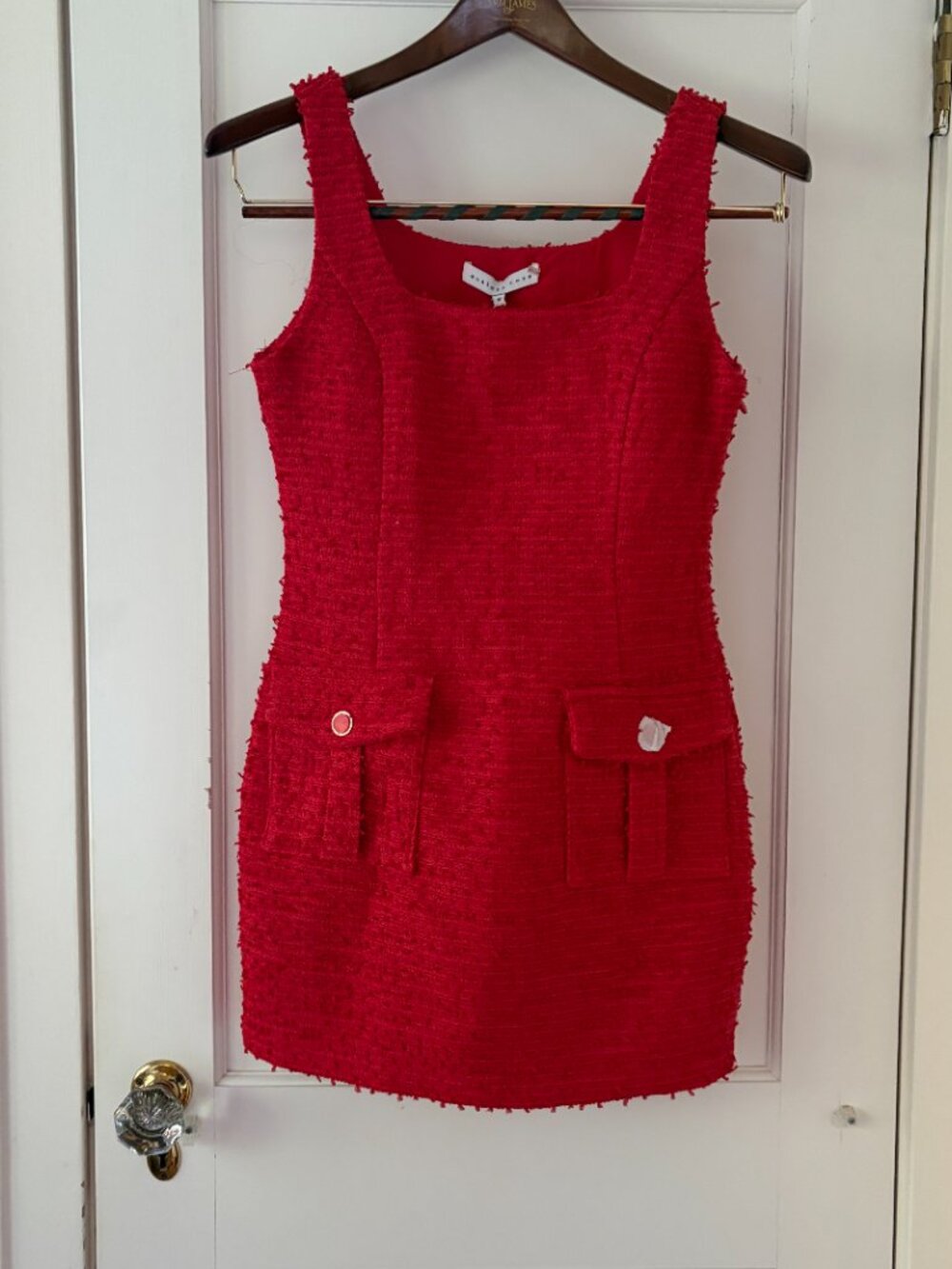 Endless Rose Tweed Pocket Detail Mini Dress Red Size Medium NWT - Picture 2 of 9